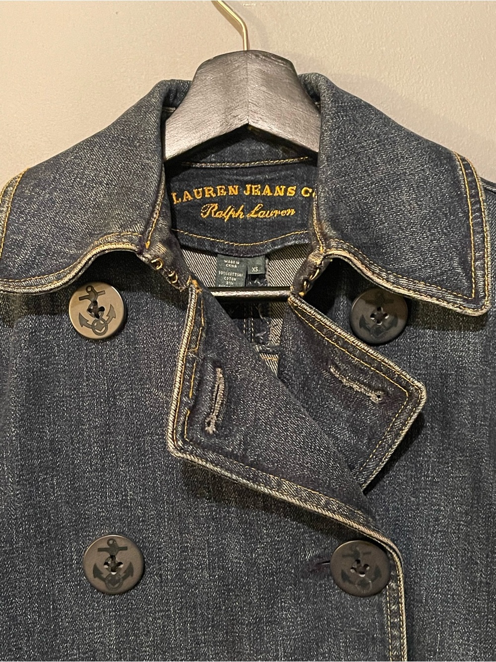 Vintage Ralph Lauren Denim Peacoat Jacket XS Y2K Fit & Flare Nautical - Picture 4 of 16